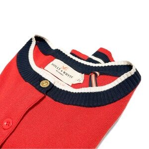 Holly & Whyte by Lindex Fine Knit Cardigan Sweater in Dusty Red Collegiate Navy
